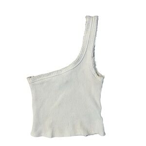 One-Shoulder‎ Ribbed White Top